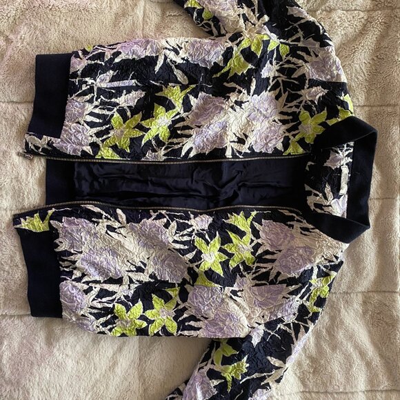 Nina Ricci crushed silk bomber jacket with floral print and pockets - Picture 8 of 9